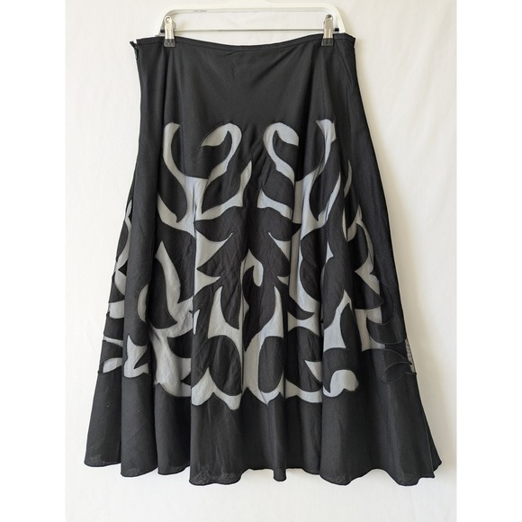 NIC+ZOE Special Edition Secret Garden Linen Blend Mesh Black Midi Skirt Size 16 - Picture 3 of 8
